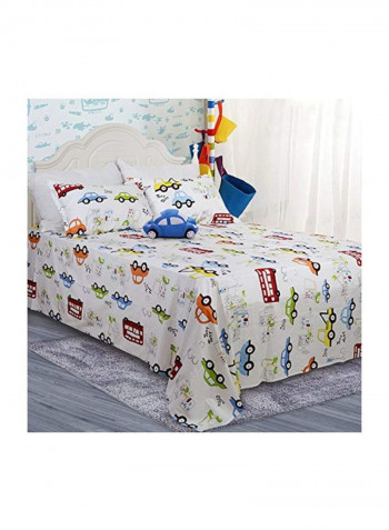 4-Piece Cotton Bed Sheet Set Cotton White/Blue/Orange Queen