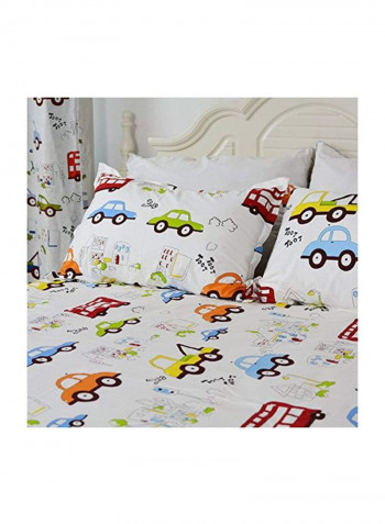 4-Piece Cotton Bed Sheet Set Cotton White/Blue/Orange Queen