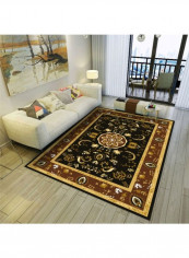 Printed Floor Carpet Black/Brown/Yellow 140x200x0.6centimeter