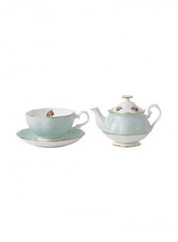 3-Piece Tea-For-One Themed Teapot Set Green/White/Red