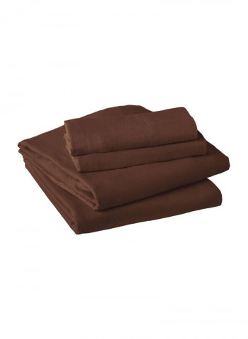 4-Piece Flannel Deep Pocket With Flat Sheet Set Chestnut Queen