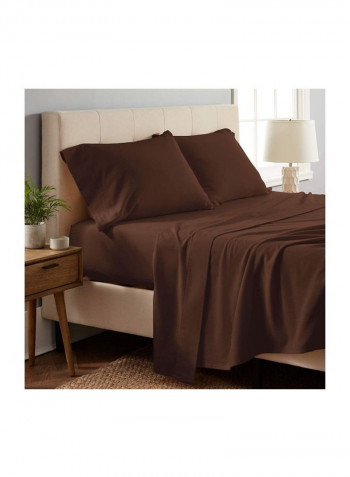 4-Piece Flannel Deep Pocket With Flat Sheet Set Chestnut Queen