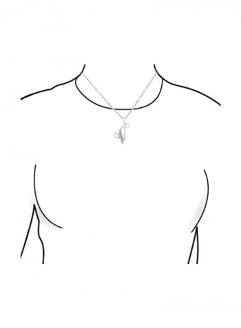925 Sterling Silver Letter V Cubic Zirconia Studded Pendant Necklace