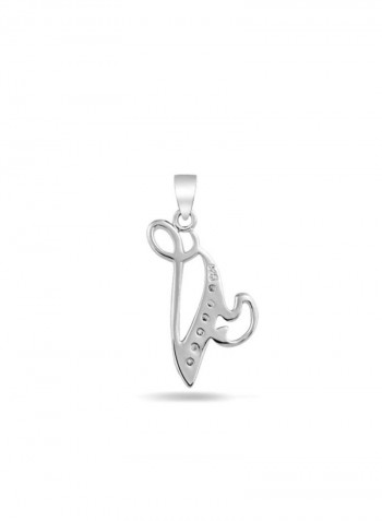 925 Sterling Silver Letter V Cubic Zirconia Studded Pendant Necklace