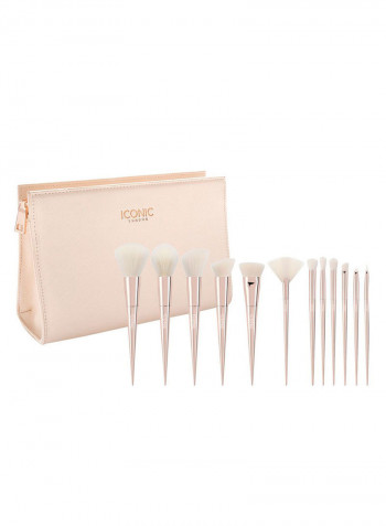 12-Piece Make Up Brush Set Rose Gold/White