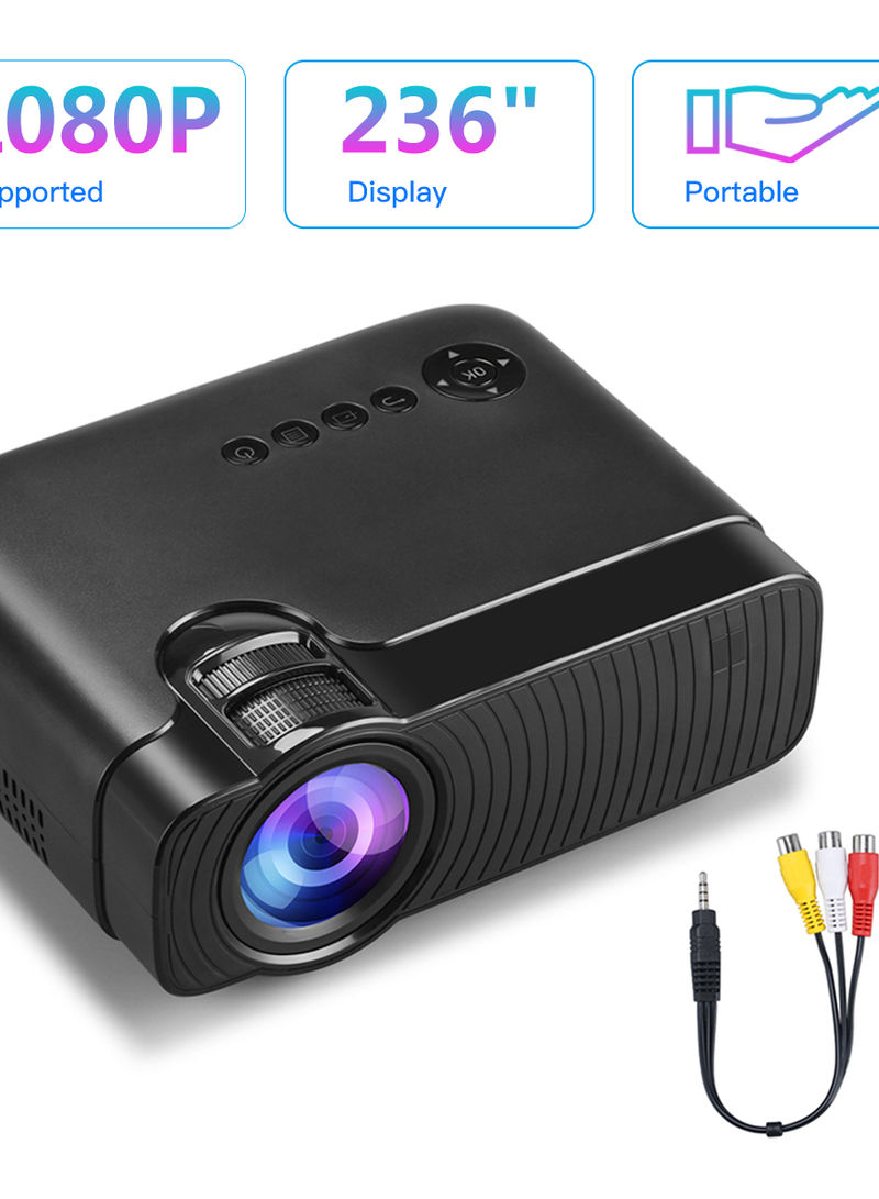 236 Inch 1080P Mini LED Video Projector With Remote Black