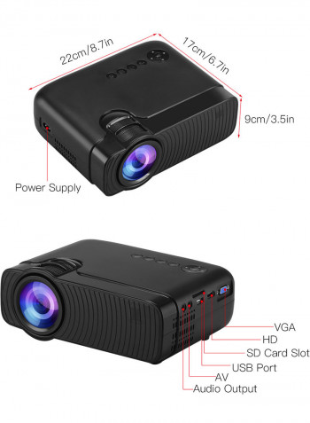 236 Inch 1080P Mini LED Video Projector With Remote Black