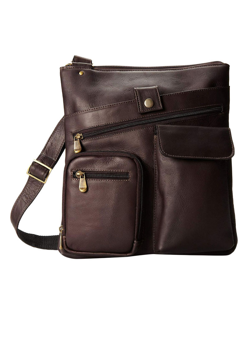 Multi Pocket Cross Style Cosmetic Bag Brown