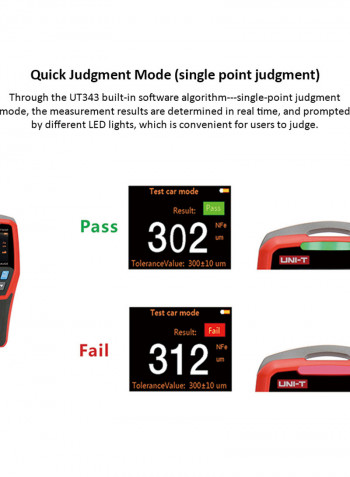 UT343D Digital Paint Coating Thickness Test Meter With USB Data Function Red 23.00 X 6.00 X 22.00cm