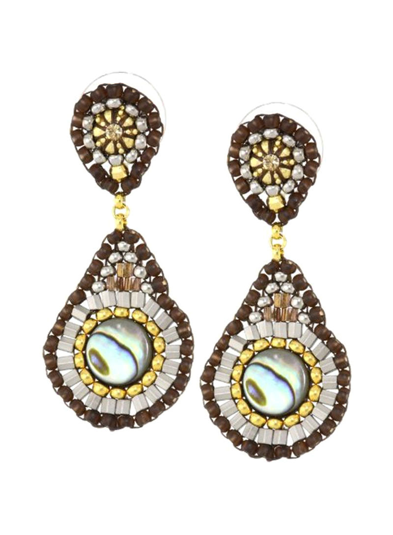 Gold Plated Abalone Studded Tear Drop Earrings