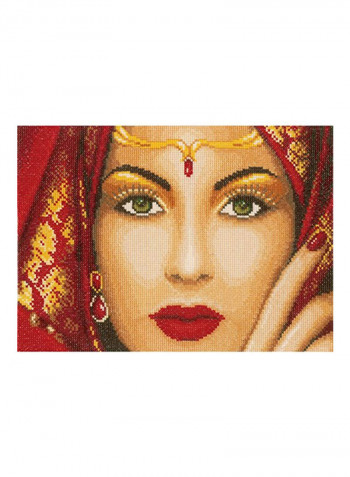27-Piece Lanarte Oriental Beauty On Cotton Cross Stitch Kit Red/Gold/Green