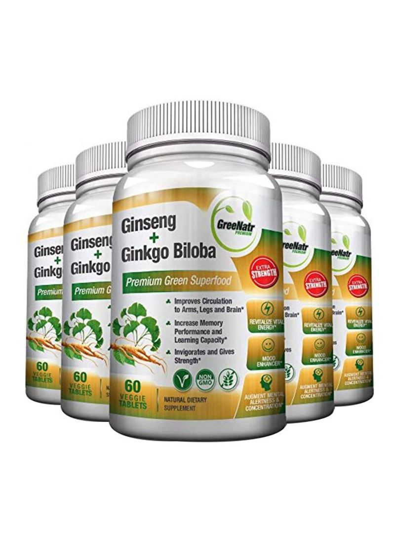 Pack Of 6 Ginseng Plus Ginkgo Biloba Natural Dietary Supplement - 60 Vegetable Capsules