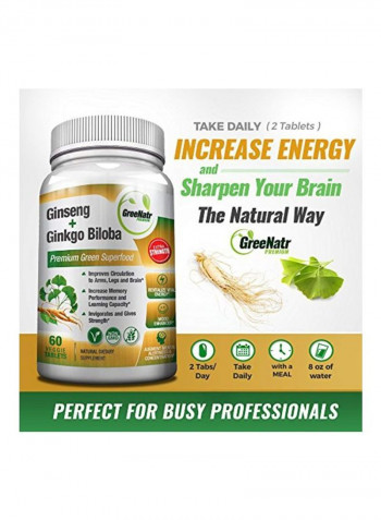 Pack Of 6 Ginseng Plus Ginkgo Biloba Natural Dietary Supplement - 60 Vegetable Capsules