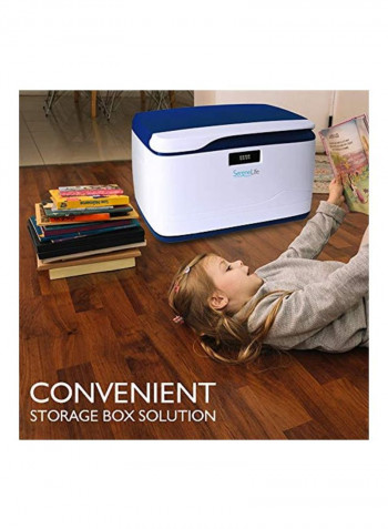 Locking Storage Container Bin With Lid White/Blue 7.3x10.5x17.3inch