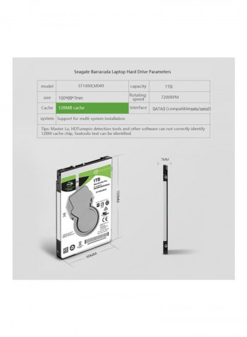 SATA Internal Hard Disk Drive 1TB Silver