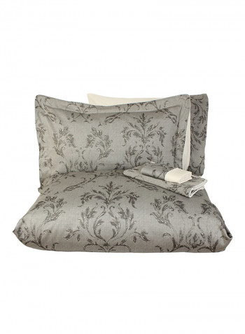 6-Piece Safi̇r Duvet Cover Set Cotton Grey Double