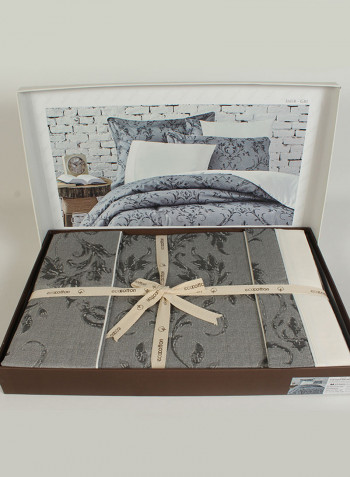 6-Piece Safi̇r Duvet Cover Set Cotton Grey Double