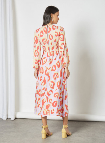 Gathered Neck Printed Dress Multicolour