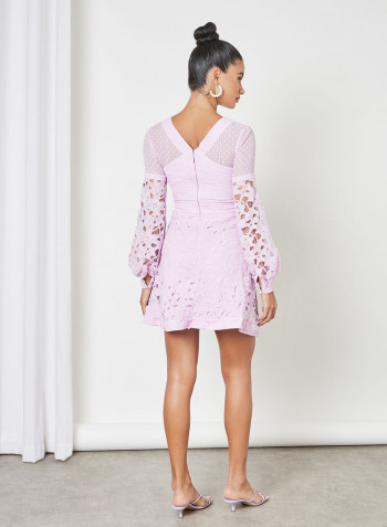 Lace Detail Balloon Sleeve Dress Lilac