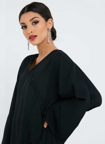 Sequin Detailed Polyester Abaya Black