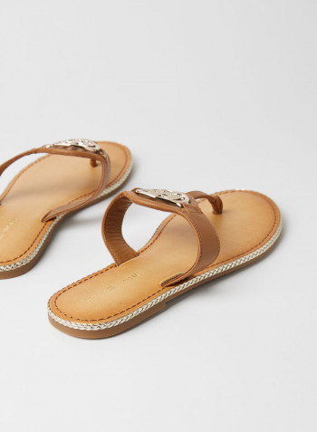 Essential Monogram Leather Sandals Summer Cognac