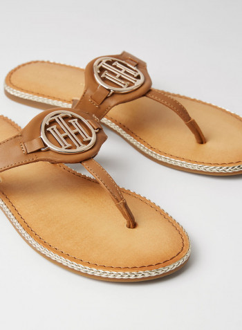 Essential Monogram Leather Sandals Summer Cognac
