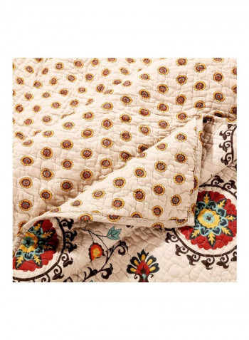 3-Piece Printed Quilt Set Cotton Beige/Brown/Yellow Queen