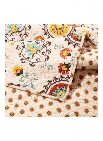 3-Piece Printed Quilt Set Cotton Beige/Brown/Yellow Queen