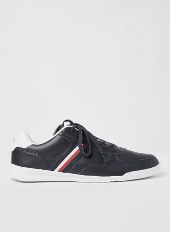 Contrast Stripe Leather Sneakers Navy