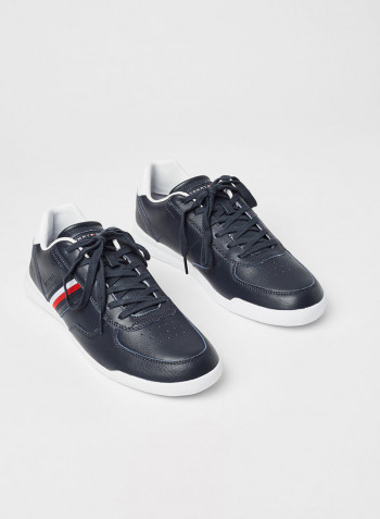 Contrast Stripe Leather Sneakers Navy