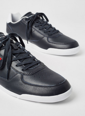 Contrast Stripe Leather Sneakers Navy