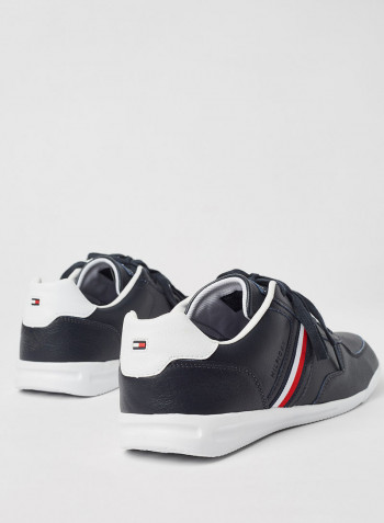 Contrast Stripe Leather Sneakers Navy