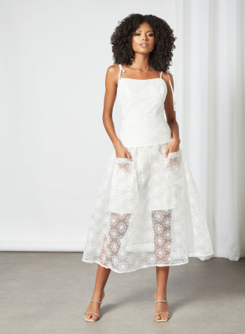 Lace Midi Dress White