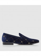 Embroidered Velvet Loafer Blue