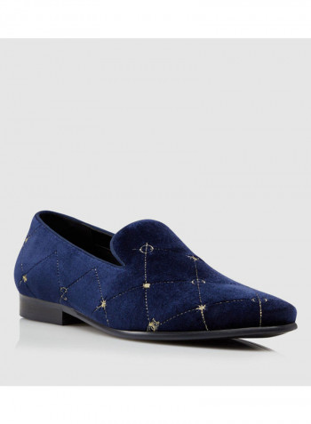 Embroidered Velvet Loafer Blue