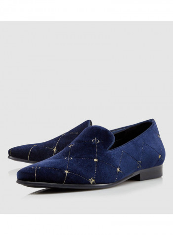 Embroidered Velvet Loafer Blue