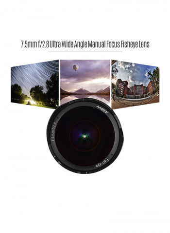 7.5mm Manual Focus Fisheye Lens 0.75cm Black