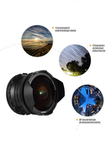 7.5mm Manual Focus Fisheye Lens 0.75cm Black