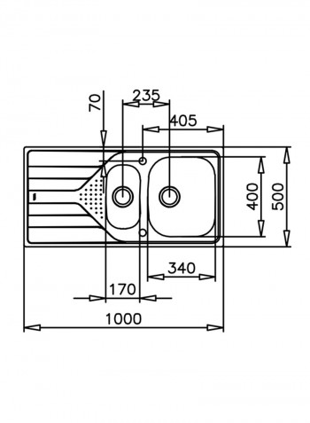 Universe 60 T-Xp 1½B 1D Inset Reversible Stainless Steel 1 Bowl 1 Drainer Sink Stainless Steel 1000x500x160mmmm