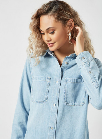 Relaxed Denim Shirt Dress Blue