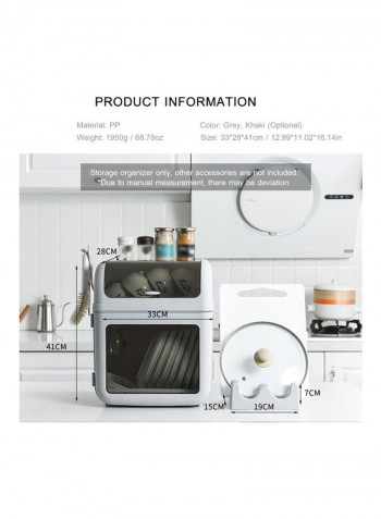 Dustproof Plate And Dish Storage Organizer Grey 44x30x33.5cm