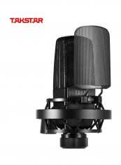 Recording Microphone Condenser Mic Uni-directional 34mm Large Diaphragm with Metal Windscreen Shock Mount Aluminum Alloy Carry Case
