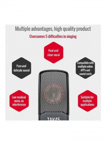 Recording Microphone Condenser Mic Uni-directional 34mm Large Diaphragm with Metal Windscreen Shock Mount Aluminum Alloy Carry Case