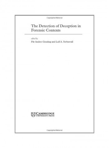 The Detection Of Deception In Forensic Contexts Hardcover English