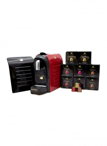 Nespresso Compatible Espresso Coffee Machine With 80 Coffee Capsule And Black Side Panel 1255W 1255 W SCM002 Cherry/Black