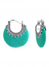 925 Sterling Silver Turquoise Boho Crescent Hoop Earrings