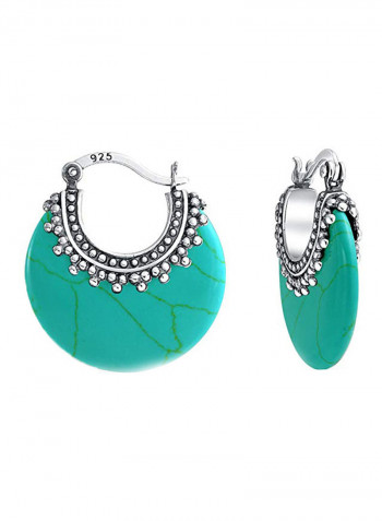 925 Sterling Silver Turquoise Boho Crescent Hoop Earrings