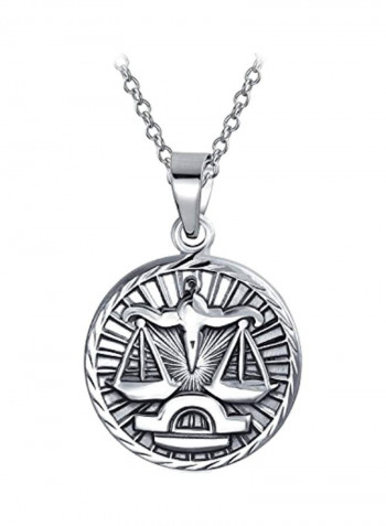 925 Sterling Silver Astrology Horoscope Disc Medallion Round Pendant Necklace