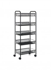 Multi-Purpose 5-Tier Mesh Wire Rolling Cart Black 44x26x105.5cm
