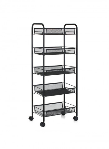 Multi-Purpose 5-Tier Mesh Wire Rolling Cart Black 44x26x105.5cm